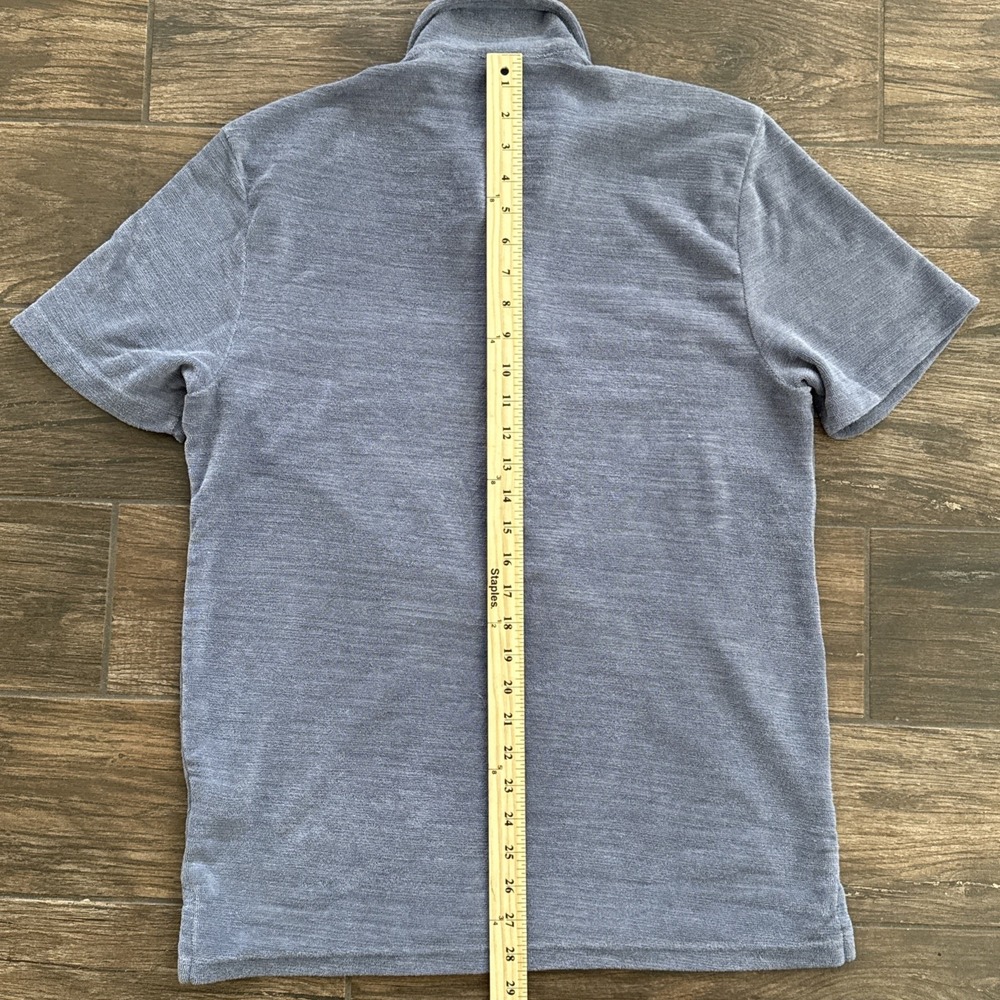 Faherty Cabana Polo Shirt Men Medium Towel Terry Surf Stripe Blue White Beach - Picture 7 of 10